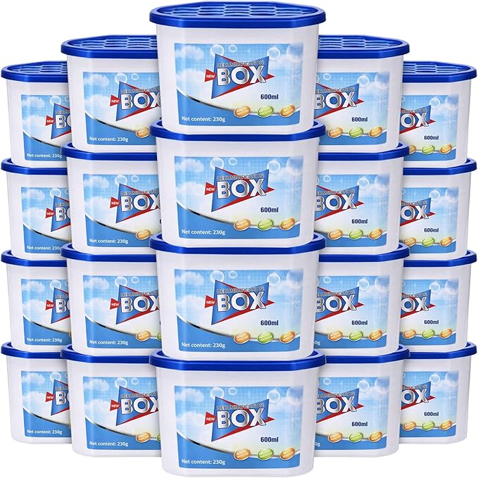 LemonRoad 20 Pack Moisture Absorbers 20 oz 600 ml Humidity Absorber Boxes Portable Compact Dehumidifier for Closet Bathroom Car Boats Kitchen Basement Odor Remover, 4.1 x 6.1 x 3.3 Inch