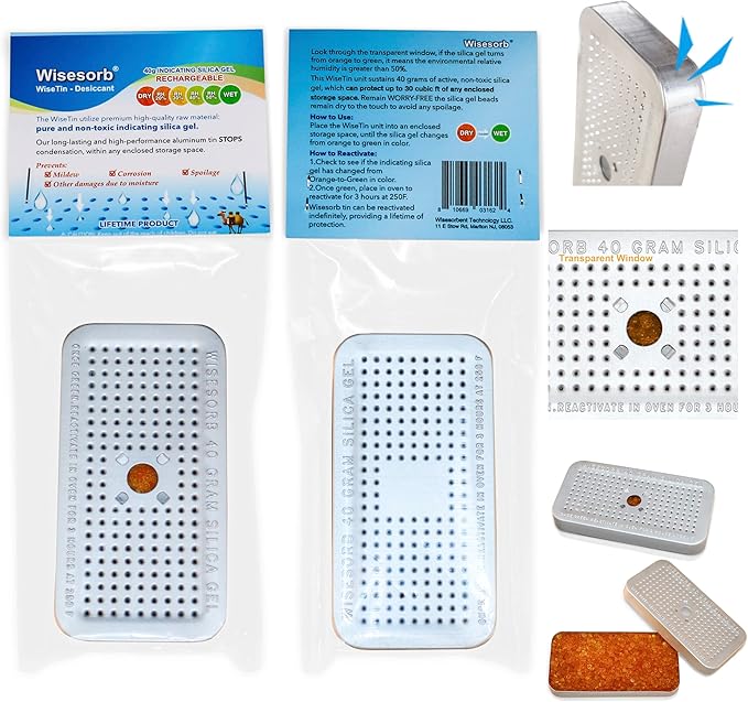 40 Gram Pack of 10 Silica Gel Canister, Gun Safe Dehumidifiers (Orange to Green), Reusable Desiccant Moisture Absorber for Car, Closet