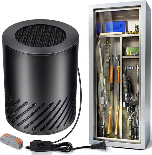 Gun Safe Dehumidifier Electric, Dehumidifier for Gun Safe Dryer, Plug in Gun Safe Heater, 360° Heating Circular Air with Built-in Fan