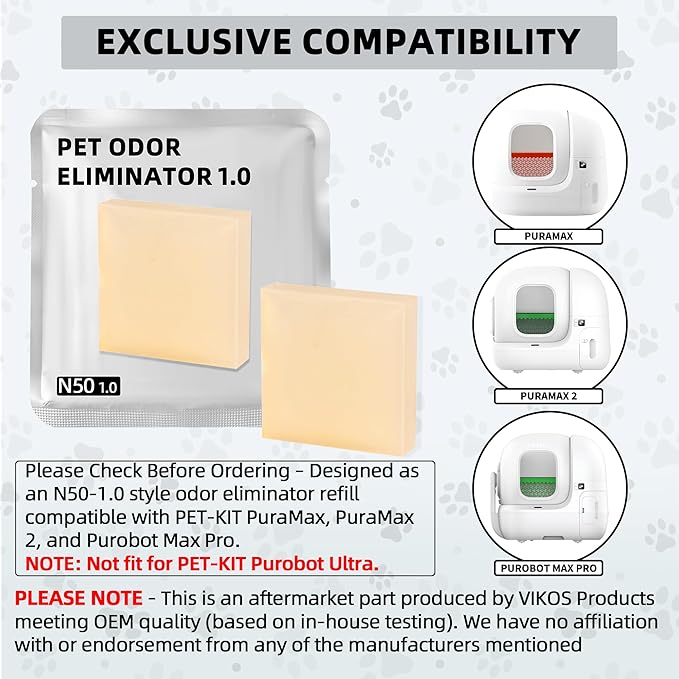 N50-1.0 Odor Eliminator Refills Compatible with PET-KIT PuraMax/PuraMax 2 / Purobot Max Pro Cat Litter Deodorizer for Automatic Self-Cleaning Litter Box, Up to 30 Days Each, 6 Pack