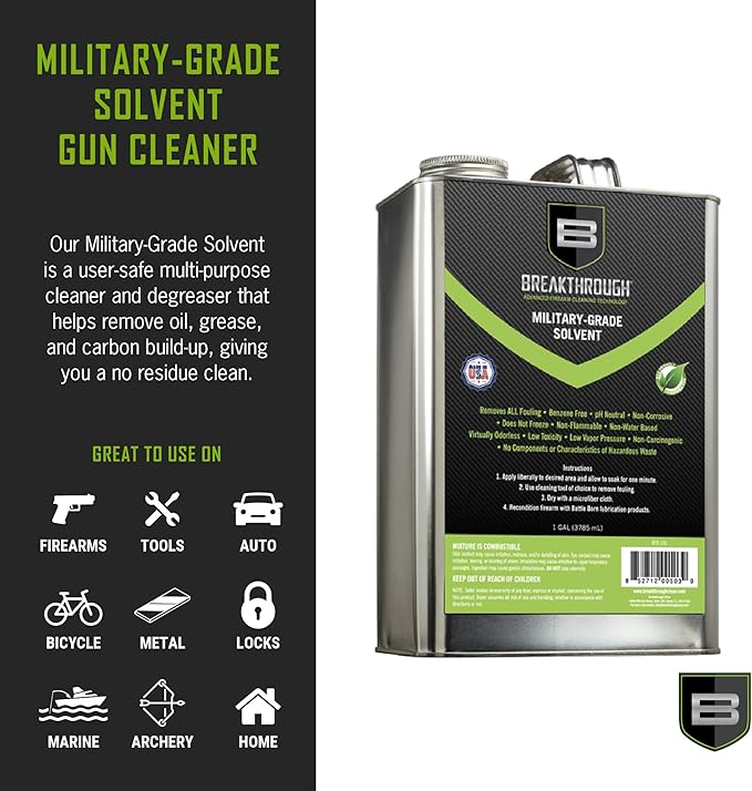 Breakthrough Clean Technologies Military-Grade Handgun and Rifle Cleaning Solvent, Grease Remover - 6oz/2oz/15ml/32oz Spray Bottle