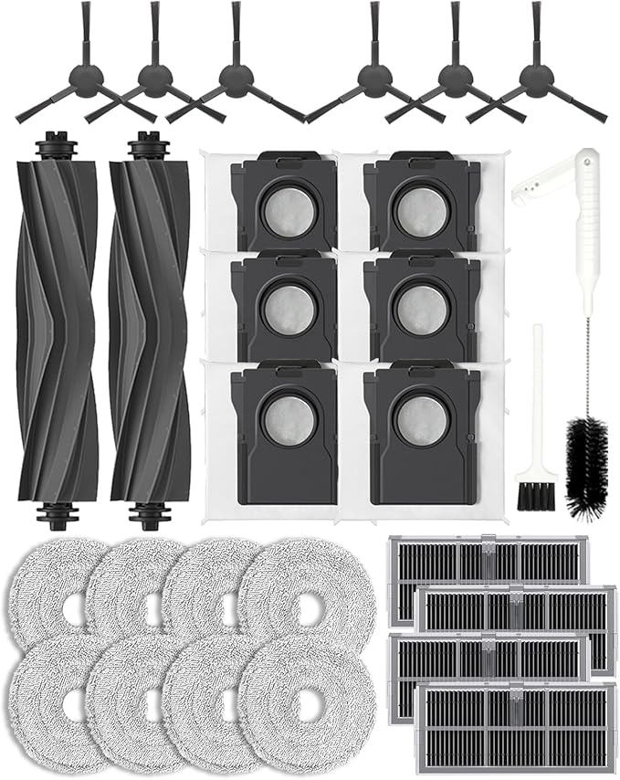X30 Ultra Replacement Parts for Dreame L10s Pro Ultra Heat/l10s ultra gen 2/D30 Ultra /L40s Ultra CE &Mova E30,Accessories: 2*Main Brush,6*Dust Bags,8*Mop,4 HEPA Filter