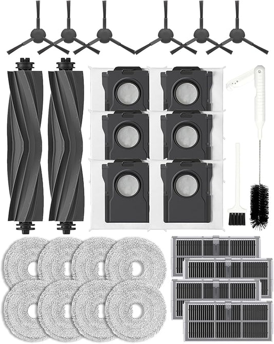 X30 Ultra Replacement Parts for Dreame L10s Pro Ultra Heat/l10s ultra gen 2/D30 Ultra /L40s Ultra CE &Mova E30,Accessories: 2*Main Brush,6*Dust Bags,8*Mop,4 HEPA Filter