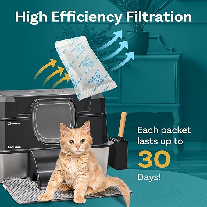 PetCove PurrTek Light & IronPaws Cat Litter Box Filters Replacements | Activated Charcoal Odor Absorber & Deodorizer Pods | Litter Box Filter Scent Eliminator | Precision Fit Filters for Hooded Boxes