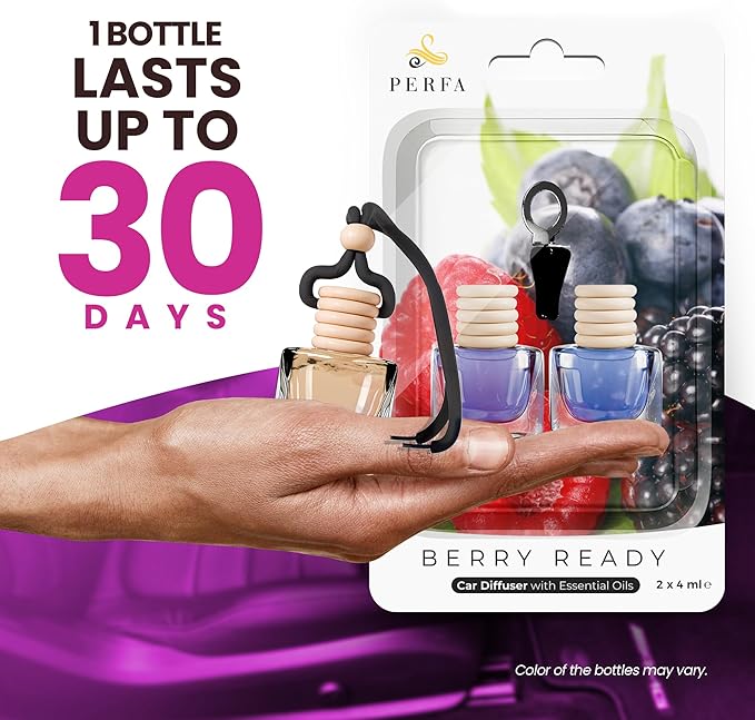 Pack of 2 Car Air Fresheners For Women | Berry Ready Scented Automotive Car Accessories with Vent Clips | Long Lasting Perfume Diffuser | Hanging Air Freshener Scent | Premium Fragrance By Perfa