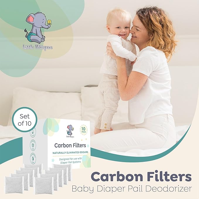 LittleWhispers Diaper Pail Odor Absorber -10 Pack - Carbon Filter Refills - Compatible with Diaper Genie Systems