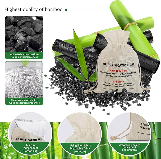 2 Bags Natural Air Purifying Bag | Bamboo Charcoal Odor Absorber for Home & Car | Closet Odor Eliminator, Small Room Deodorizer & Car Air Freshener | Charcoal Bags (200g beige, Unscented)