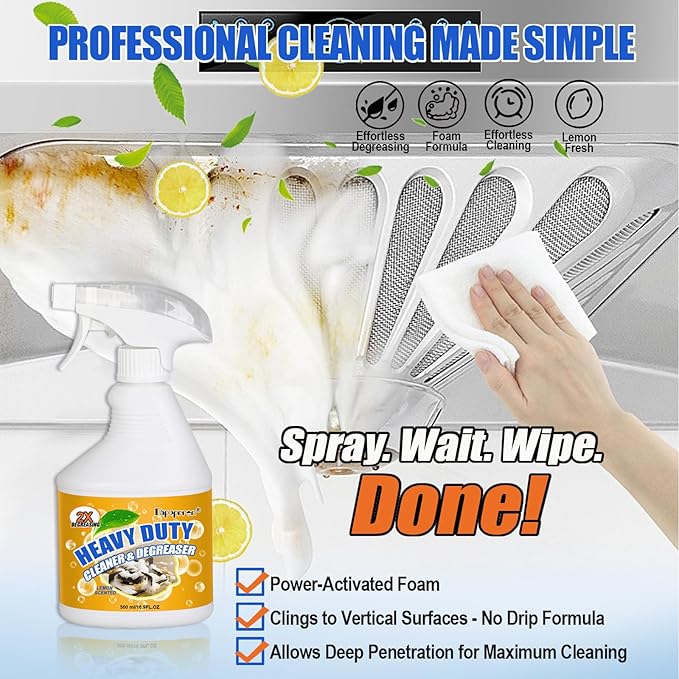 16.9 FLoz Clean Up Kitchen Oil Stains Spray,Oven Cleaner Heavy Duty,Kitchen Foam Cleaner & Multipurpose Degreaser Spray, Removes Burnt Residue, Grease & Oil Stains from Pots, Pans and Stovetops