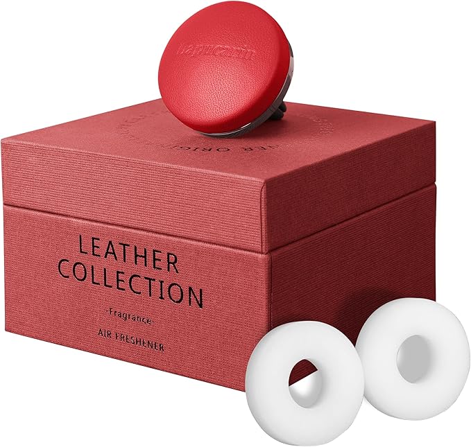 Car Air Freshener Vent Clip Fragrance Long Lasting Auto Odor Eliminator - Made with Natural Plant Extracts - Red Leather Diffuser with 2 Pieces Mistral Scent Refills