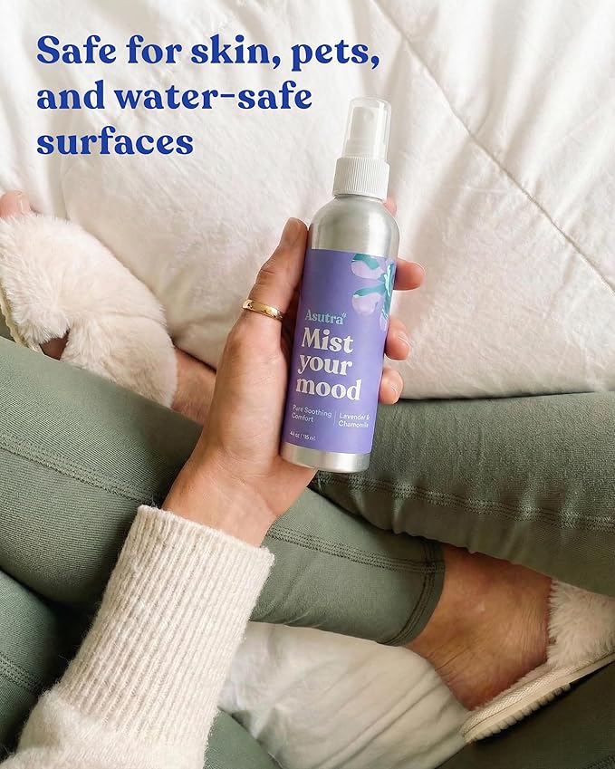 ASUTRA Multi-Use Essential Oil Aromatherapy Pillow Spray (Lavender & Chamomile), 4 fl oz Aluminum Bottle – Mist for Face, Body, Rooms & Linens – Car, Fabric, and Bathroom Freshener