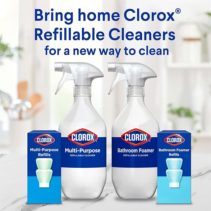 Clorox Bathroom Foamer Refillable Cleaner, Household Essentials, 1 Bottle and 1 Refill, Fresh Scent, 1.13 Fl Oz