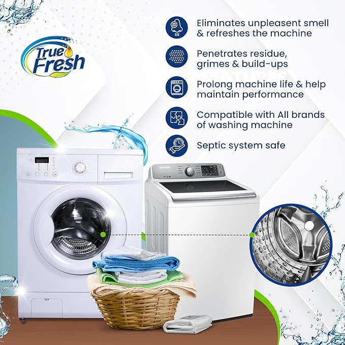 True Fresh 25 Washing Machine Cleaner Tablets & 24 Garbage Disposal Cleaner Tablets, Perfect Combo for sink and washers, Compatible with all washing machines and disposal brands - 12 Month Supply