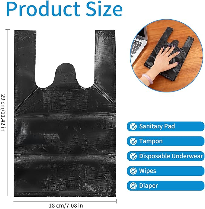 Sanitary Napkin Disposal Bags, Women Personal Disposable Bags Sanitary Waste Bags with Handles for Feminine Products Hygiene Period Pods Tampon Diapers Menstrual Incontinence Storage Bag 200Pcs Black