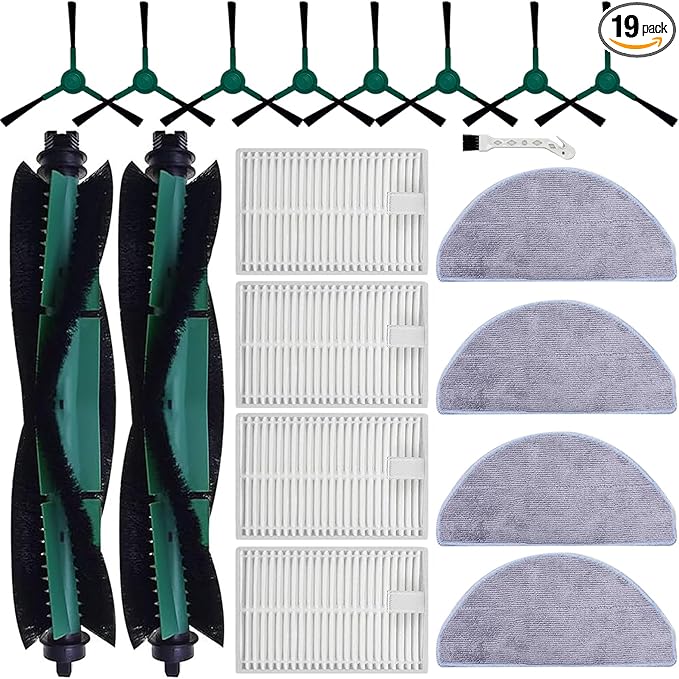19 Pcs Replacement Parts for iRobot Roomba Combo Essential Q0120 Y0140 Q0520 Y0110 Y0120 Y0142 Q011 Robot Vacuum Cleaner Accessories，2 Roller Brushes，4 Filters，4 Mop pads，8 Side Brushes