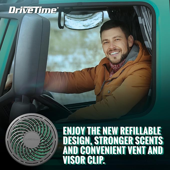 Drive Time Truck Puck Evergreen Fragrance Car Air Freshener – Long-Lasting Car Deodorizer, Refillable Vent & Visor Clip Auto Air Freshener for Car, Truck & SUV, Premium Fragrance, Pack of 3
