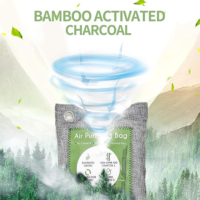 18 Pack Bamboo Charcoal Air Purifying Bag, Activated Charcoal Bags Odor Absorber, Moisture Absorber, Natural Car Air Freshener, Shoe Deodorizer, Odor Eliminators For Home, Pet, Closet (6x50g, 6x150g)