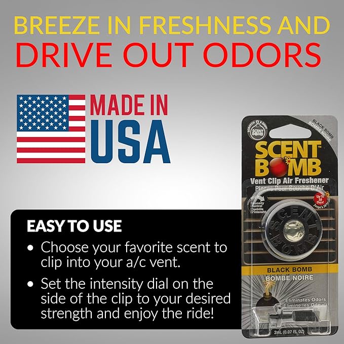 Scent Bomb Car Air Freshener Vent Clip – Long-Lasting Fragrance, Easy Clip-On Design for Freshness On-the-Go, Ideal for Cars, Trucks & SUVs – Keeps Your Vehicle Smelling Fresh (Black Bomb, 3 Pack)