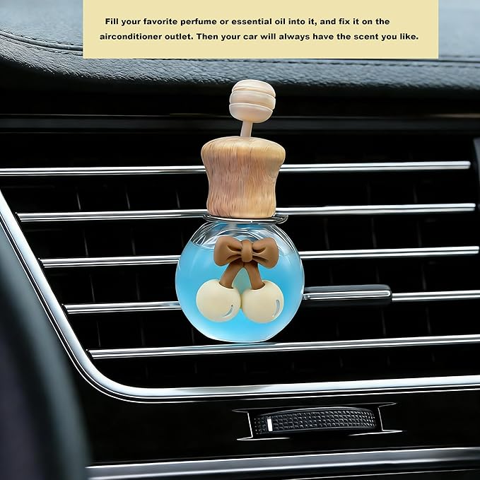 2 Pack Car Air Freshener Diffuser, Refillable Empty Glass Bottles with Vent Clip & Wooden Caps Drift Car Air Freshener for Essential Oils Long Lasting Car Fresheners-Car Accessories-A2
