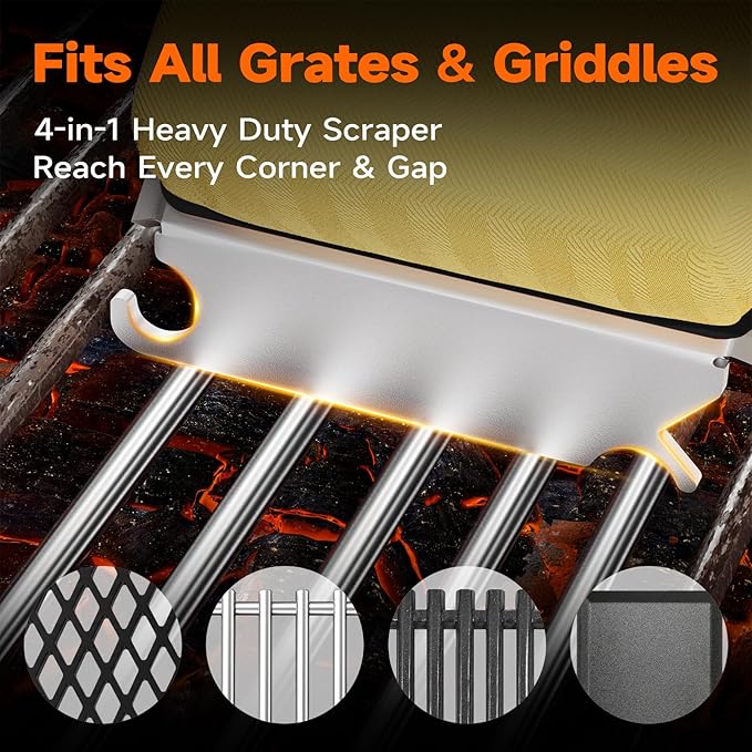 Bristle Free Grill Brush with Scraper for Outdoor Grill Cleaning, Safe Steam BBQ Grill Cleaner, Replaceable Head, Grilling Accessories for Cast Iron, Stainless Steel, Porcelain, Ceramic Grates - Black