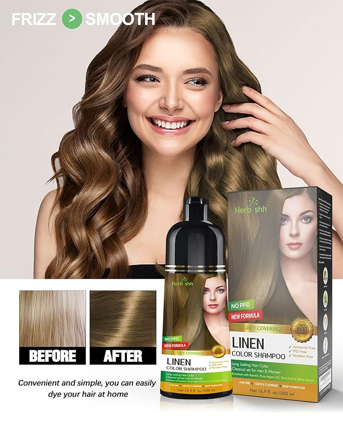 Herbishh Hair Color Shampoo for Gray Hair - 500 ML + Hair Color Stain Remover 5 Wipes - Travel Pack
