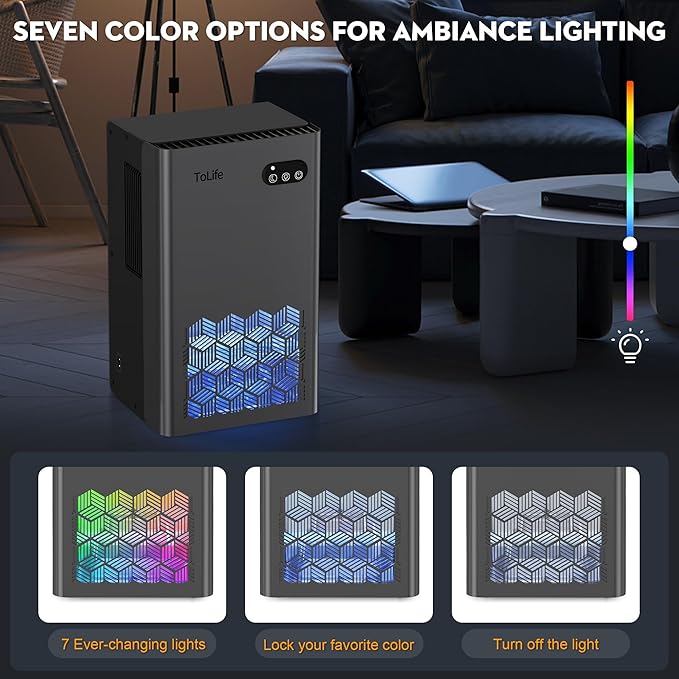 ToLife Dehumidifier for Home 95 OZ Water Tank, 1000 sq.ft Dehumidifiers for Basement Bedroom Bathroom with Auto Shut Off 7 Colors LED Light, Grey