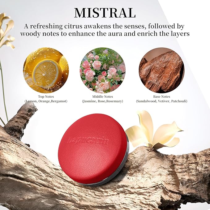 Car Air Freshener Vent Clip Fragrance Long Lasting Auto Odor Eliminator - Made with Natural Plant Extracts - Red Leather Diffuser with 2 Pieces Mistral Scent Refills