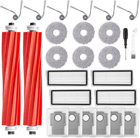 26 Pack Accessories for Roborock QV 35A / QV 35S Vacuum Robot, Replacement Accessories 2 Main Brush 6 Mop Pads 6 Dust Bags 6 Sidebrush 4 Filter 1 Cleaning Brush 1 Screwdriver