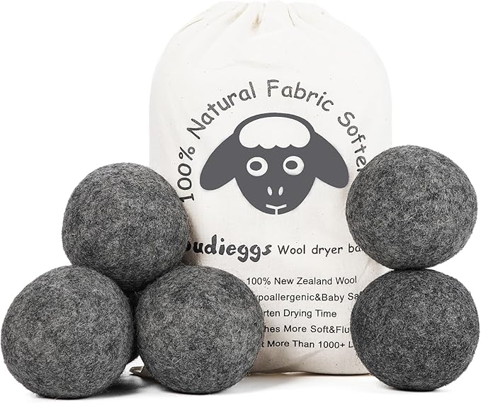 Wool Dryer Balls Dark Grey XL 6-Pack, 100% New Zealand Organic Fabric Softener for 1000+ Loads, Baby Safe & Hypoallergenic, Reduce Wrinkles & Shorten Drying Time Naturally (6pcs Grey-XL)