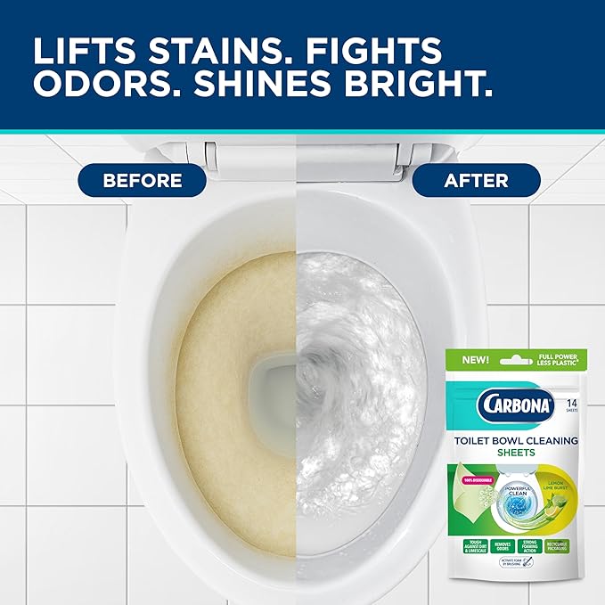 Carbona Toilet Bowl Sheets | Lemon Lime Scent | Powerful Toilet Bowl Cleaner | 14 Sheets | Less Plastic Waste