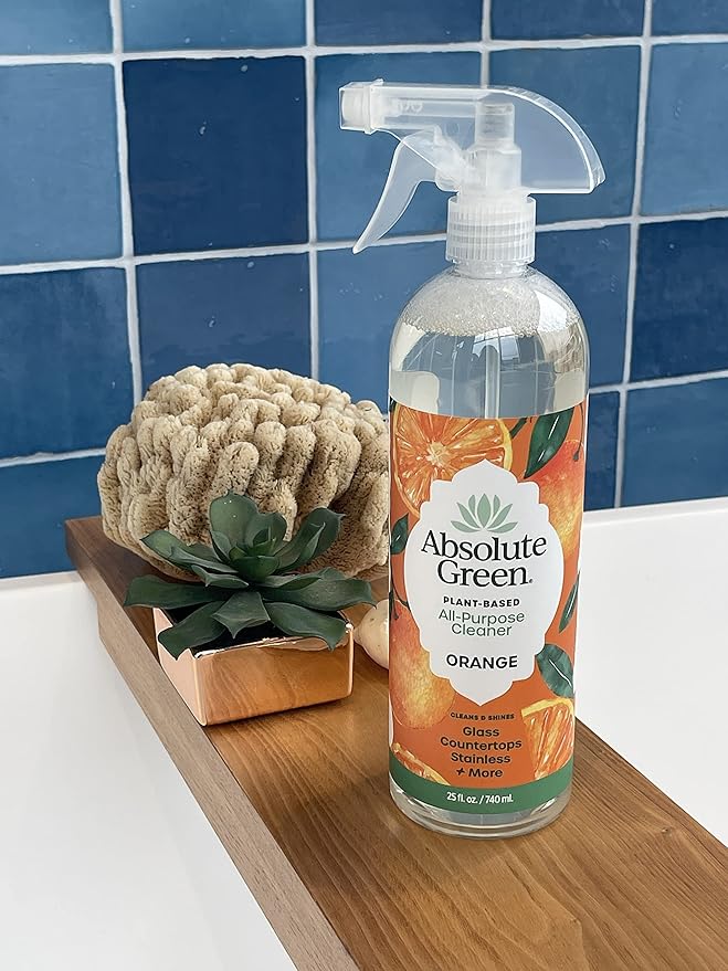 Absolute Green All Purpose Cleaner Spray, Non-Toxic, Kitchen, Bath, Countertop, Stainless, Safe around Kids + Pets, Natural Orange Scent, 25 oz (1 Pack)