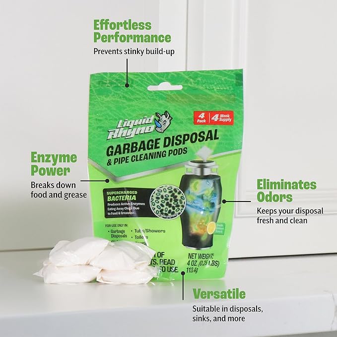 Danco Liquid Rhyno Garbage Disposal Cleaning Pods, Deodorizes and Eliminates Foul Disposer Odors, 4-Pack (12110)