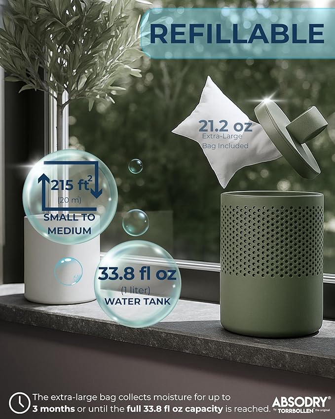 Absodry by Torrbollen Moisture Absorber 1.3lb Bag — Dehumidifier for Bedroom, Electricity & Battery Free Dehumidifiers for Home, Air Freshener and Purifier for Home Up to 90 Days, 269 ft² (Green)