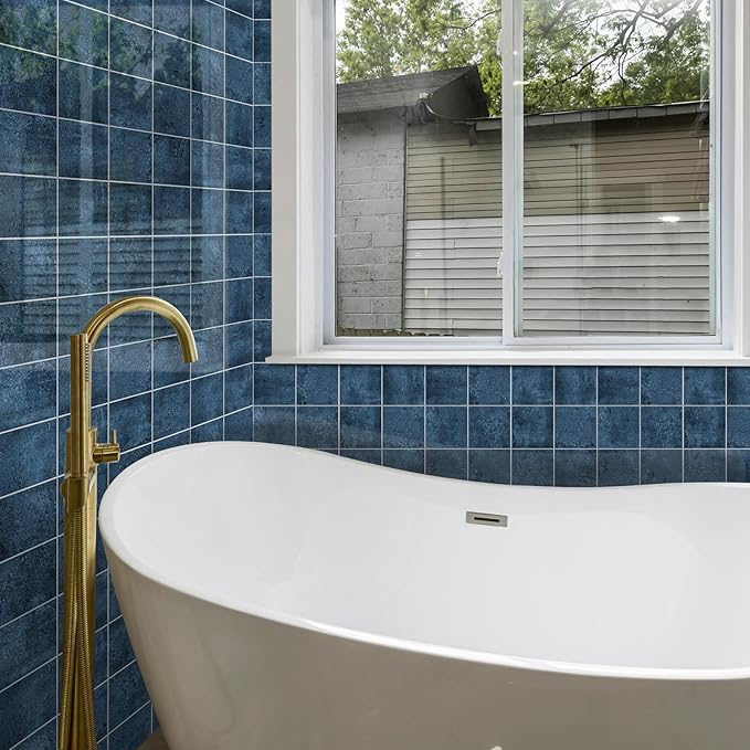 Peel and Stick Tiles for Kitchen Backsplash, New Upgrade Design 9" x9"SPC Square Marble Tiles, Marble Blue Premium Mosaic Tiles,(5-Sheet)