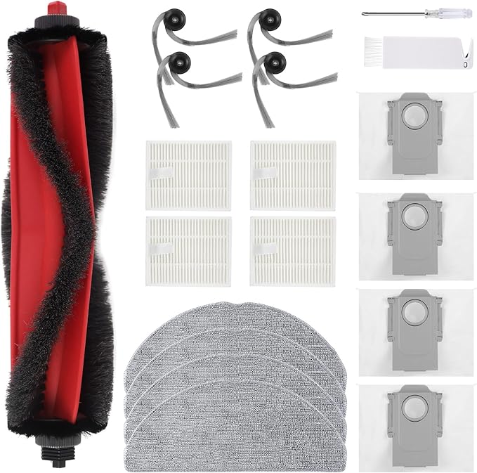 VIEWALL Q7M5 Replacement Accessories Kit for Roborock Q7 M5/M5+, Q7 L5/L5+ Plus Robot Vacuum, 1 Main Brushes, 4 HEPA Filters, 4 Side Brushes, 4 Mop Pads, 4 Dust Bags, 1 Cleaning Tool, 1 Screwdriver