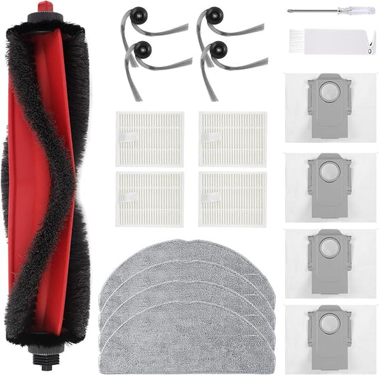 VIEWALL Q7M5 Replacement Accessories Kit for Roborock Q7 M5/M5+, Q7 L5/L5+ Plus Robot Vacuum, 1 Main Brushes, 4 HEPA Filters, 4 Side Brushes, 4 Mop Pads, 4 Dust Bags, 1 Cleaning Tool, 1 Screwdriver