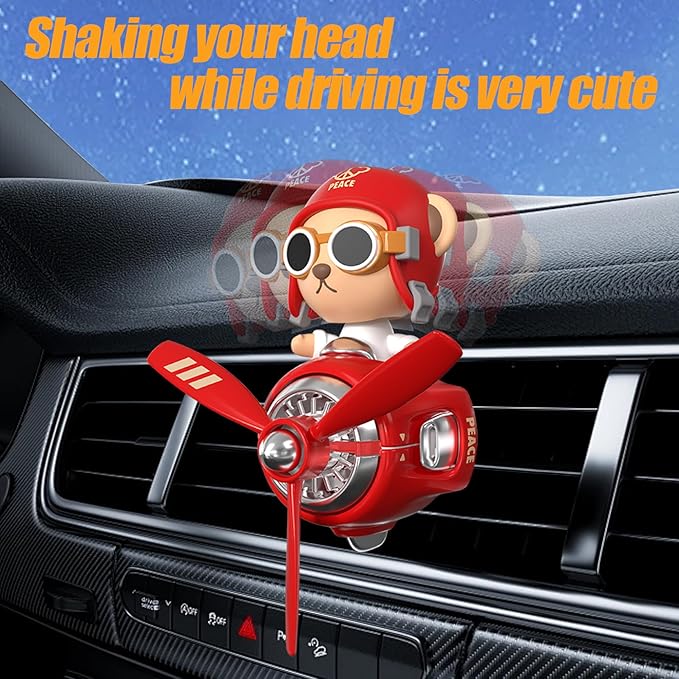 2Pcs Car Air Fresheners, Cute Bear Pilot Automotive Air Outlet Creative Car Perfume Diffuser, Automotive Accessories Air Vent Decoration with 8 Fragrant Tablets (Black 2+Red 1)