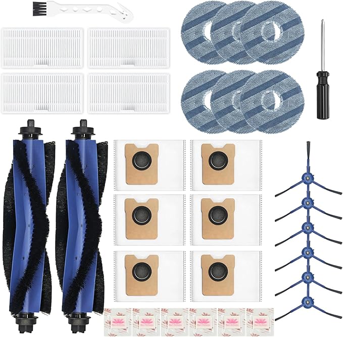 Replacement Kit for Eufy Robot Vacuum Omni C20 – Includes: 2 Main Brushes, 4 Filters, 6 Mopping Pad, 6 Side Brushes, 6 Dust Bags, 6 Scented Tablets, 1 Cleaning Brush & 1 Screwdriver