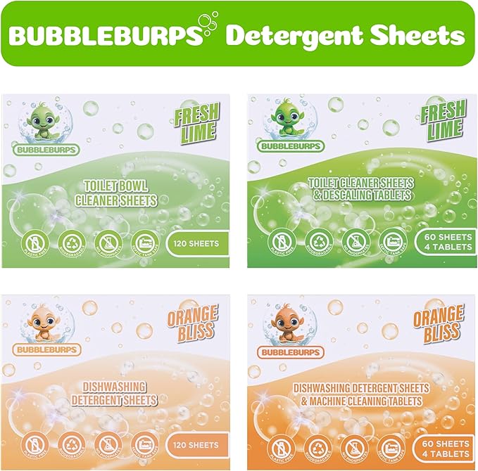 Toilet Cleaning Sheets & Descaler Tablets COMBO, 60 Toilet Bowl Cleaner Strips & 4 Toilet Stain & Ring Remover Tablets, Plastic Free, No Harsh Chemicals, Septic & Gray Water Safe, No Mess