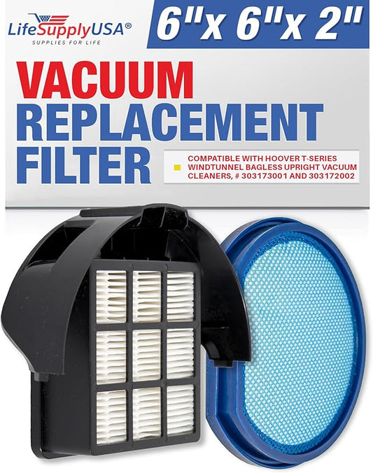 Vacuum Filter Replacement + Exhaust HEPA Kit Compatible with Hoover T-Series WindTunnel Bagless Upright Vacuum Cleaners, # 303173001 and 303172002 by LifeSupplyUSA