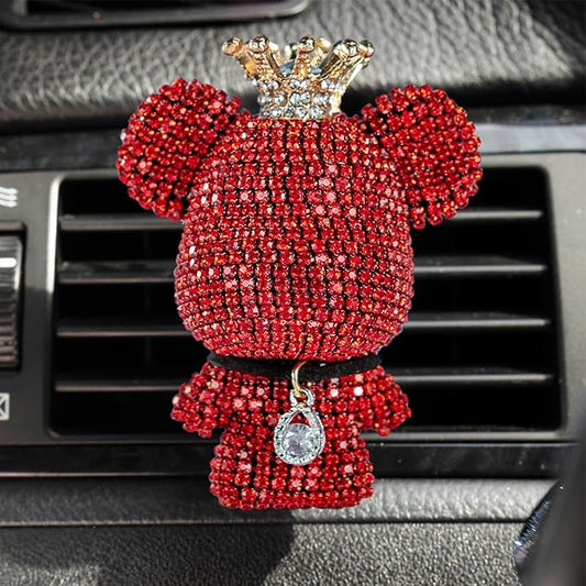 Cute Car Accessories, Bling Crystal Bear Car Air Freshener With Vent Clip,Rhinestone Aesthetic Car Decor Interior Decoration (RED)