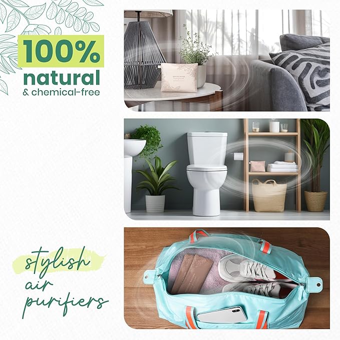 Roonin Bamboo Charcoal Bags Odor Absorber (5-Pack), Natural Air Purifier & Pet Safe Deodorizer for Home, Car and Closet - Odor Remover for Strong Smells