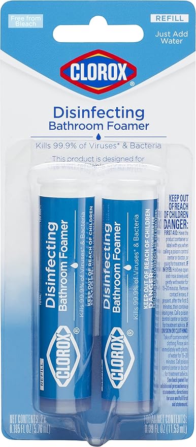Clorox Disinfecting Bathroom Foamer Refills for Clorox Bathroom Foamer Cleaning System, Household Essentials, 2 Count
