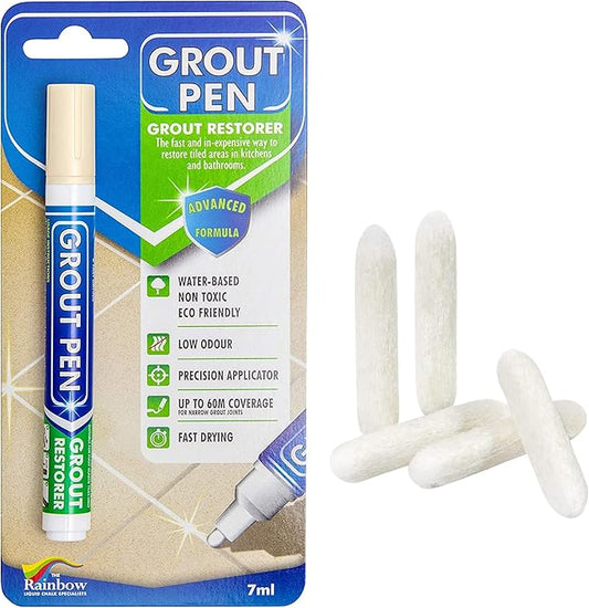 Grout Pen Tile Paint Marker: Yellow Cream Narrow 5mm with 5 Pack Replacement Tips - Waterproof Grout Colorant and Sealer Pen to Renew, Repair, and Refresh Tile Grout - Cleaner Coating Stain Pens