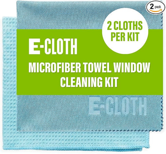 E-Cloth Microfiber Window Cleaning Cloth Kit - Glass Cleaning Cloth for Windows, Mirrors, Cars, Lenses, Eyeglasses, & More, Streak Free Clean, Machine Washable Reusable Towel - Alaskan Blue