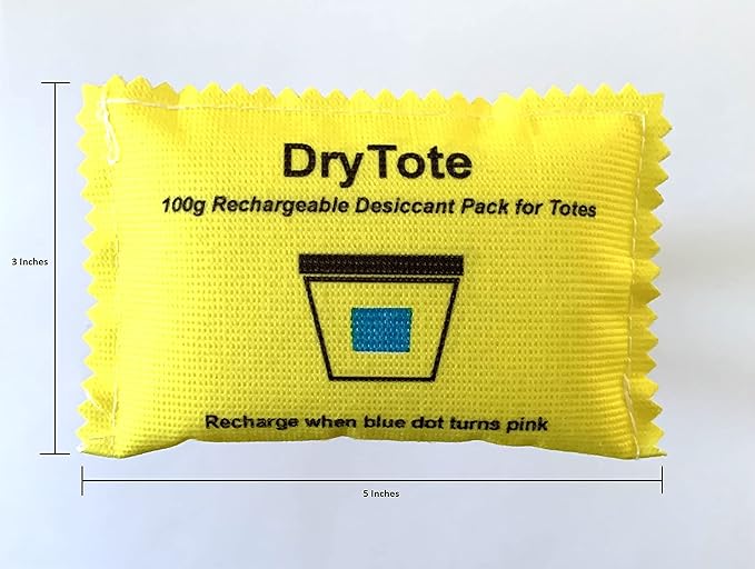 DryTote Rechargeable Desiccant Pack, Ultimate Moisture Absorption, Color Change Indicator, Safe Storage Protection, Large Capacity 200 Gallons, 100g, Yellow