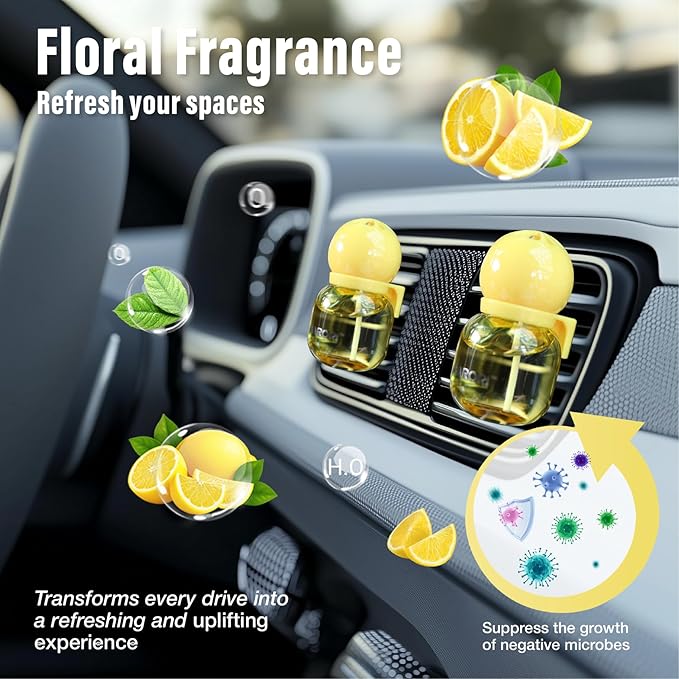 Cute Car Air Freshener 2 Pack, Lightbulb-Shaped Car Fresheners, Automotive Vent Clip, Long Lasting Scent, Essential Oils, Cute Car Accessories for Women, Lemon Scent