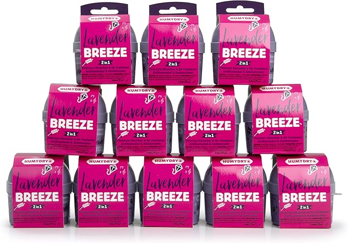 HUMYDRY Moisture Absorber Device, Mini Pack of 12 of 2.6oz, Small Space Dehumidifier and Air Freshener with Lavender Scent, Non Electric Humidity Absorber for Closet Bedroom and Compact Areas