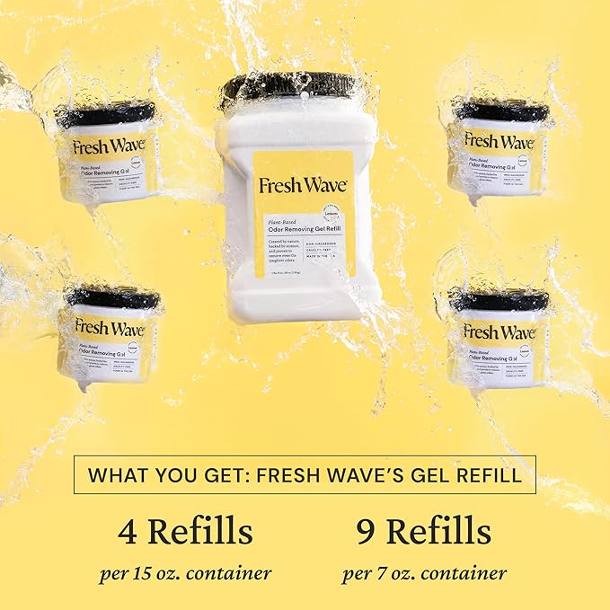 Fresh Wave Lemon Odor Removing Gel Refill, 63 oz. - Safer Odor Absorbers for Home, Natural Plant-Based Odor Eliminator, Every 15 oz. lasts 30-60 Days, For Cooking, Trash & Pets (Pack of 2)