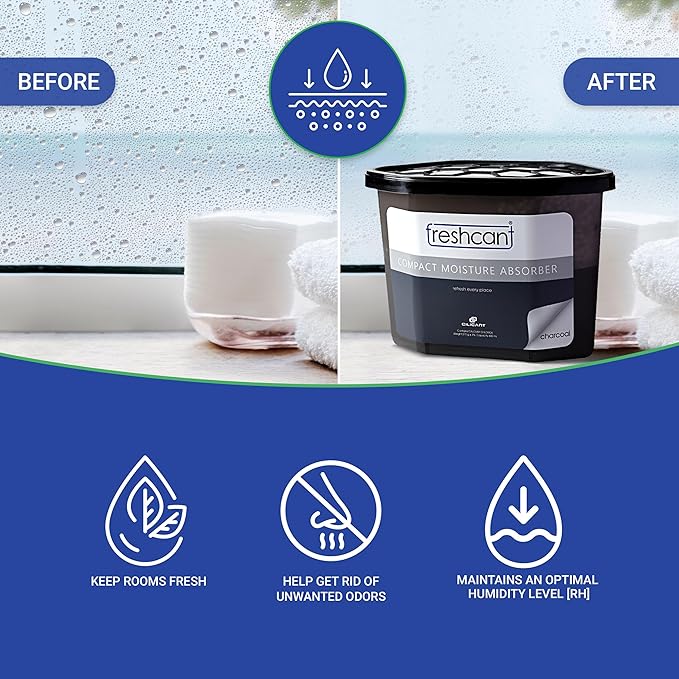 Freshcant Moisture Absorber Bundle, Room and Closet Freshener, Moisture and Odor Absorber for Home, Rooms, Basement, Garage, Prevents Musty Odor, Controls Moisture, Pack of 3, Charcoal