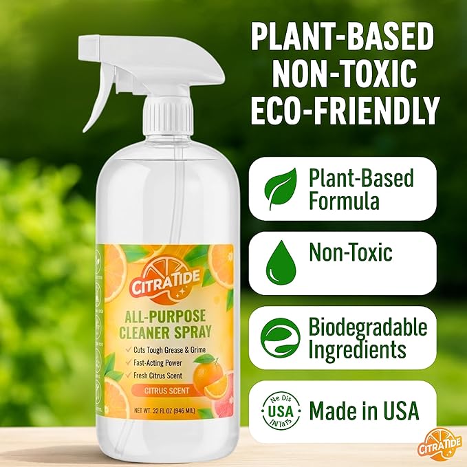 All-Purpose Cleaner Spray – Plant-Based Citrus Formula – Cleans Kitchens, Bathrooms & Hard Surfaces – CITRATIDE – USA Made, Non-Toxic (32 fl oz)